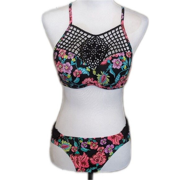 Shade & Shore tropical floral print 2-piece bikini, size Medium & 34B - Picture 1 of 9
